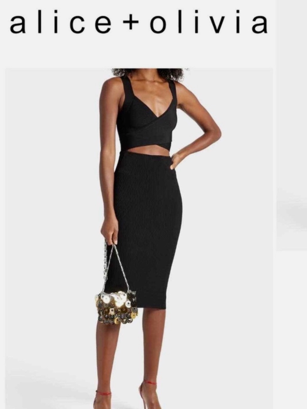 alice + olivia Black Ribbed Bodycon Dress